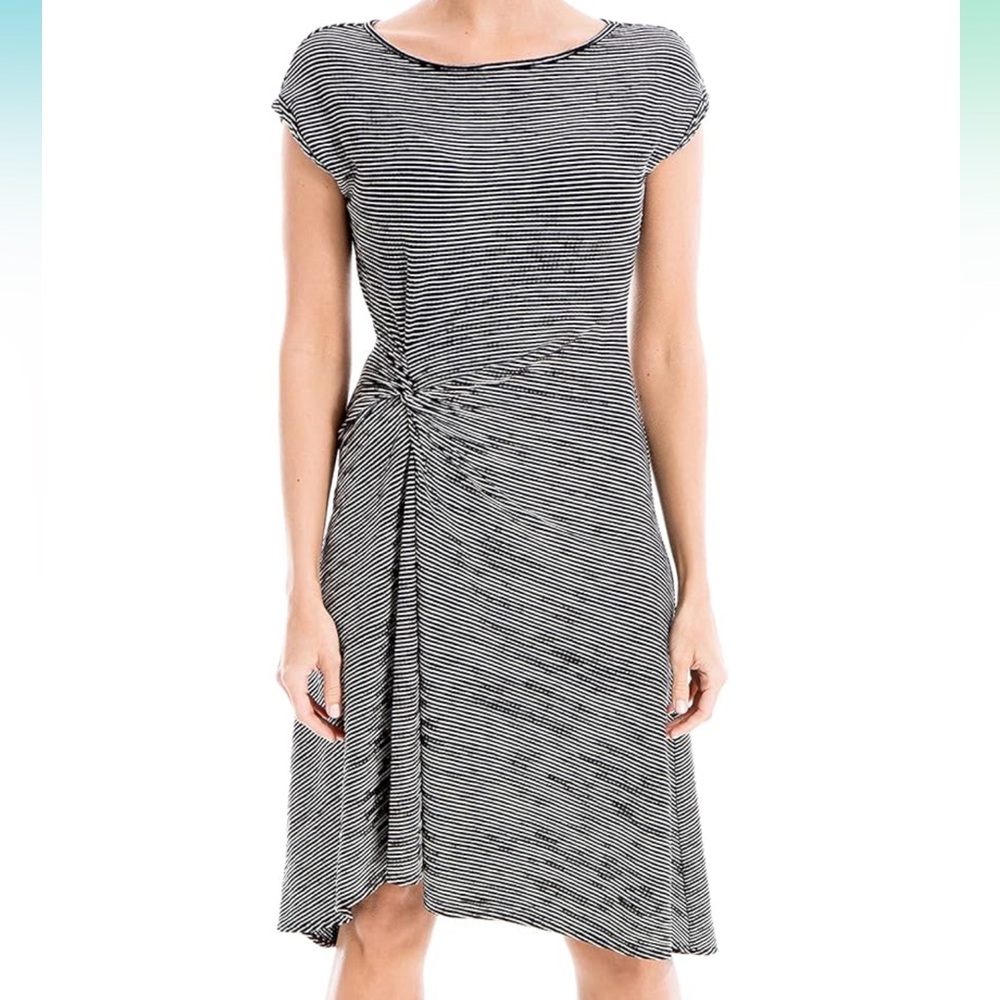Max Studio Women's Stripe Textured Knit Cap Sleeve Asymmetrical Dress